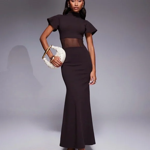 brown sheer maxi dress ALESSANDRA MAXI DRESS CHOCOLATE / 3XL